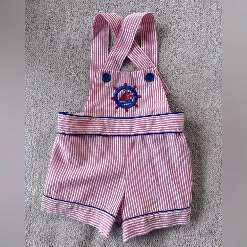 Vintage Stone Apparel 9 Month Boys Pinstripe Nautical Overalls